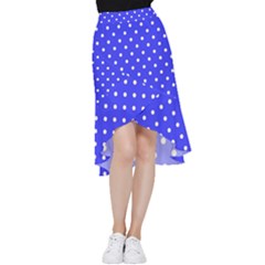 1950 Purple Blue White Dots Frill Hi Low Chiffon Skirt