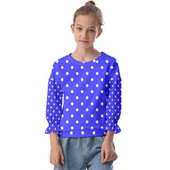 1950 Purple Blue White Dots Kids  Cuff Sleeve Top