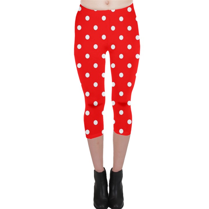 1950 Red White Dots Capri Leggings 