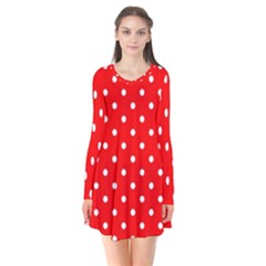 1950 Red White Dots Long Sleeve V-neck Flare Dress by SomethingForEveryone