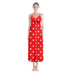 1950 Red White Dots Button Up Chiffon Maxi Dress by SomethingForEveryone