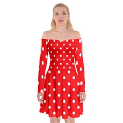 1950 Red White Dots Off Shoulder Skater Dress by SomethingForEveryone