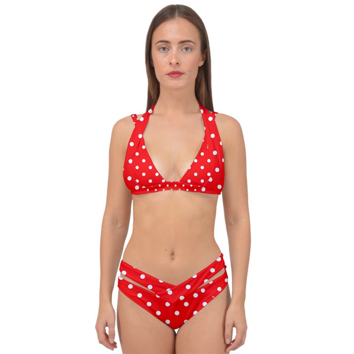 1950 Red White Dots Double Strap Halter Bikini Set