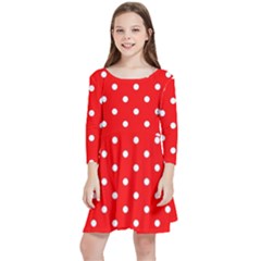 1950 Red White Dots Kids  Quarter Sleeve Skater Dress by SomethingForEveryone