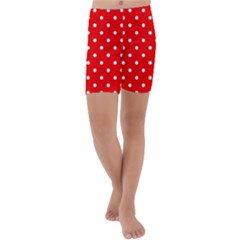 1950 Red White Dots Kids  Lightweight Velour Capri Yoga Leggings by SomethingForEveryone