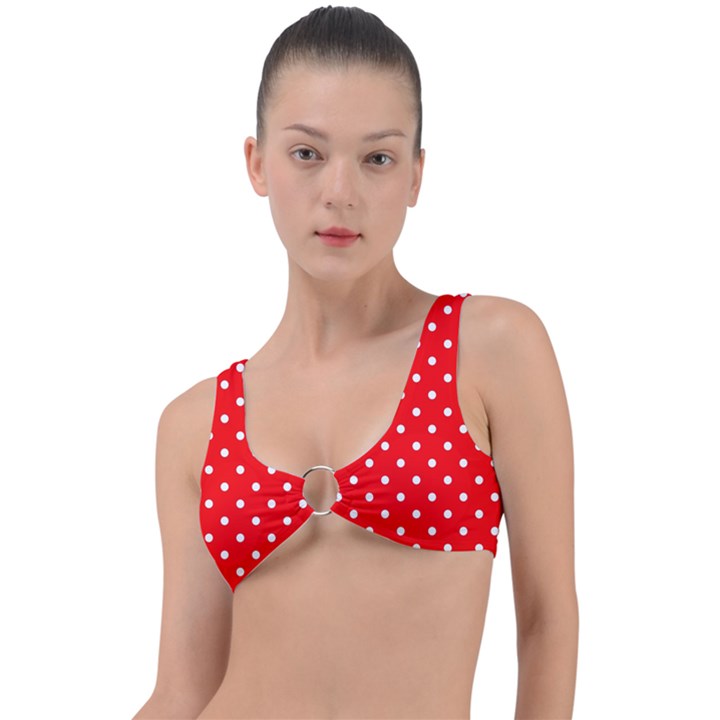 1950 Red White Dots Ring Detail Bikini Top