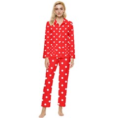 1950 Red White Dots Womens  Long Sleeve Pocket Pajamas Set by SomethingForEveryone