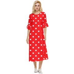 1950 Red White Dots Double Cuff Midi Dress by SomethingForEveryone