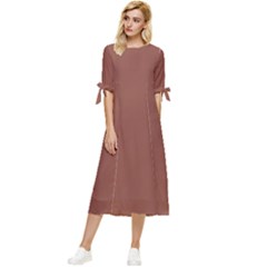 Burnt Sienna Bow Sleeve Chiffon Midi Dress