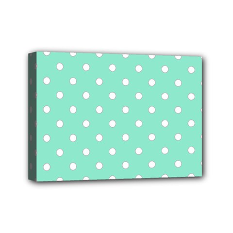 1950 Sea Foam Green White Dots Mini Canvas 7  X 5  (stretched) by SomethingForEveryone