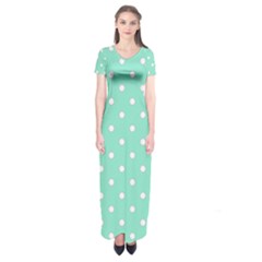 1950 Sea Foam Green White Dots Short Sleeve Maxi Dress