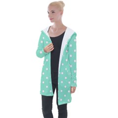 1950 Sea Foam Green White Dots Longline Hooded Cardigan by SomethingForEveryone