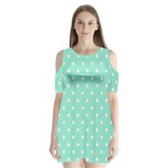 1950 Sea Foam Green White Dots Shoulder Cutout Velvet One Piece by SomethingForEveryone