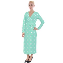 1950 Sea Foam Green White Dots Velvet Maxi Wrap Dress