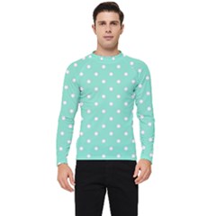 1950 Sea Foam Green White Dots Men s Long Sleeve Rash Guard