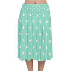 1950 Sea Foam Green White Dots Velvet Flared Midi Skirt by SomethingForEveryone