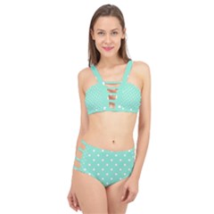 1950 Sea Foam Green White Dots Cage Up Bikini Set by SomethingForEveryone