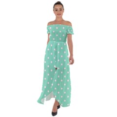 1950 Sea Foam Green White Dots Off Shoulder Open Front Chiffon Dress by SomethingForEveryone