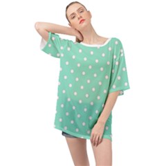 1950 Sea Foam Green White Dots Oversized Chiffon Top by SomethingForEveryone