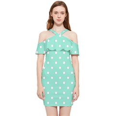 1950 Sea Foam Green White Dots Shoulder Frill Bodycon Summer Dress