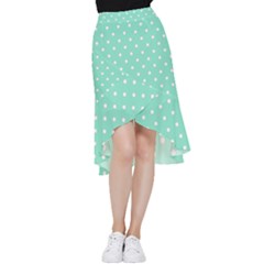 1950 Sea Foam Green White Dots Frill Hi Low Chiffon Skirt