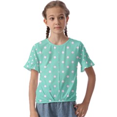 1950 Sea Foam Green White Dots Kids  Cuff Sleeve Scrunch Bottom Tee