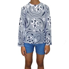 Folk Flowers Pattern Floral Surface Kids  Long Sleeve Swimwear by Eskimos