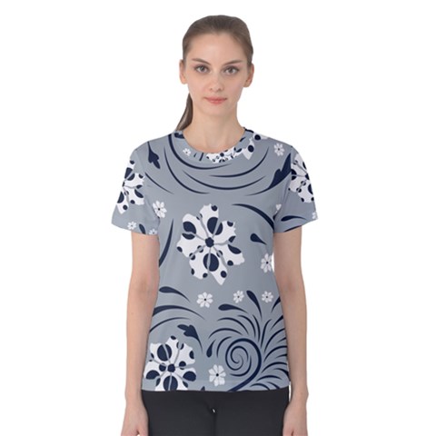 Folk Flowers Pattern Floral Surface Women s Cotton Tee by Eskimos