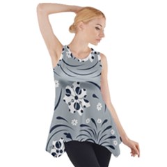 Folk Flowers Pattern Floral Surface Side Drop Tank Tunic by Eskimos