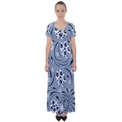 Folk Flowers Pattern Floral Surface High Waist Short Sleeve Maxi Dress by Eskimos