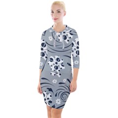 Folk Flowers Pattern Floral Surface Quarter Sleeve Hood Bodycon Dress by Eskimos