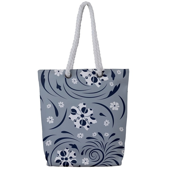 Folk flowers pattern Floral surface Full Print Rope Handle Tote (Small)