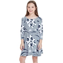 Folk Flowers Pattern Floral Surface Kids  Quarter Sleeve Skater Dress