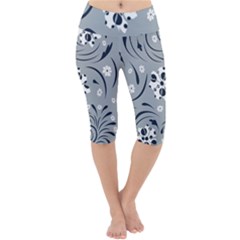 Folk Flowers Pattern Floral Surface Lightweight Velour Cropped Yoga Leggings by Eskimos