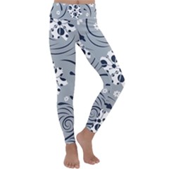 Folk Flowers Pattern Floral Surface Kids  Lightweight Velour Classic Yoga Leggings by Eskimos