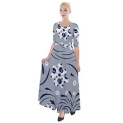 Folk Flowers Pattern Floral Surface Half Sleeves Maxi Dress by Eskimos