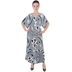 Folk Flowers Pattern Floral Surface V-neck Boho Style Maxi Dress by Eskimos