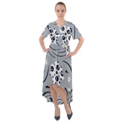 Folk Flowers Pattern Floral Surface Front Wrap High Low Dress by Eskimos