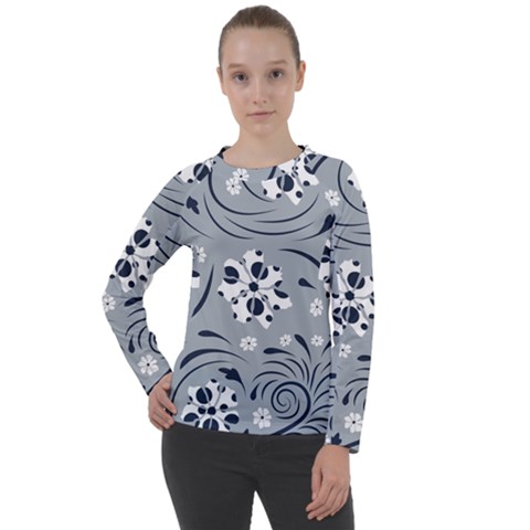 Folk Flowers Pattern Floral Surface Women s Long Sleeve Raglan Tee by Eskimos