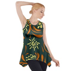 Folk Flowers Pattern Floral Surface Side Drop Tank Tunic by Eskimos