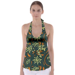 Folk Flowers Pattern Floral Surface Babydoll Tankini Top by Eskimos