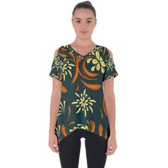 Folk Flowers Pattern Floral Surface Cut Out Side Drop Tee by Eskimos