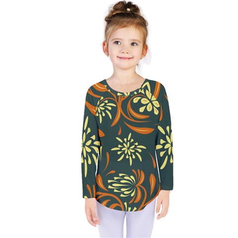 Folk Flowers Pattern Floral Surface Kids  Long Sleeve Tee by Eskimos