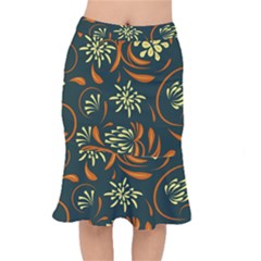 Folk Flowers Pattern Floral Surface Short Mermaid Skirt by Eskimos