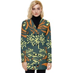 Folk Flowers Pattern Floral Surface Button Up Hooded Coat 