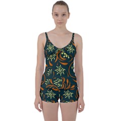 Folk Flowers Pattern Floral Surface Tie Front Two Piece Tankini by Eskimos