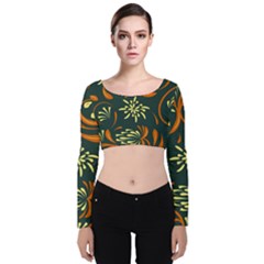 Folk Flowers Pattern Floral Surface Velvet Long Sleeve Crop Top by Eskimos