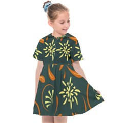 Folk Flowers Pattern Floral Surface Kids  Sailor Dress by Eskimos