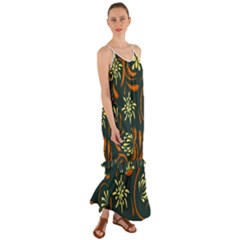 Folk Flowers Pattern Floral Surface Cami Maxi Ruffle Chiffon Dress by Eskimos