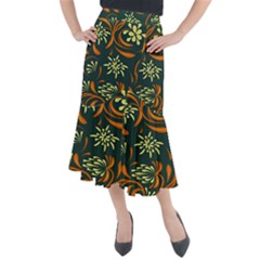 Folk Flowers Pattern Floral Surface Midi Mermaid Skirt by Eskimos